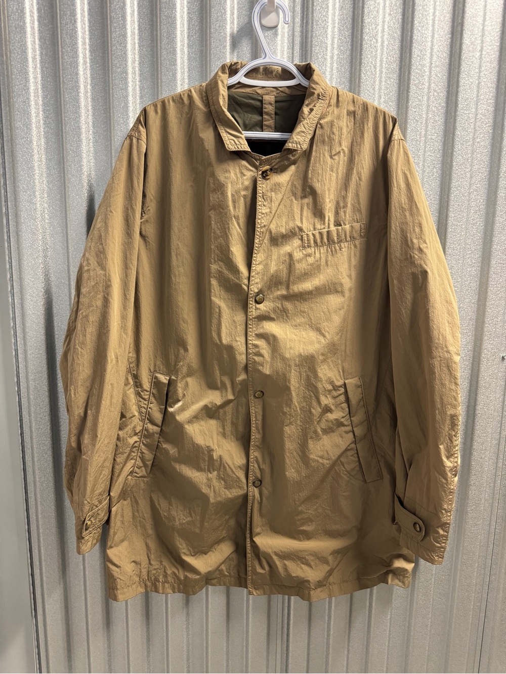 Massimo Dutti Jacket XL Men's Nylon Coat Lightweight Khaki Snap Button